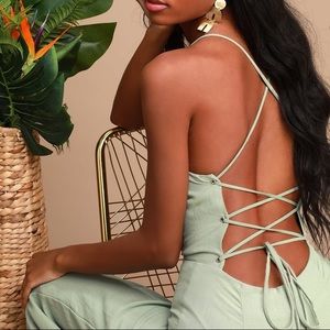 Adelia Sage Green Lace-Up Culotte Jumpsuit